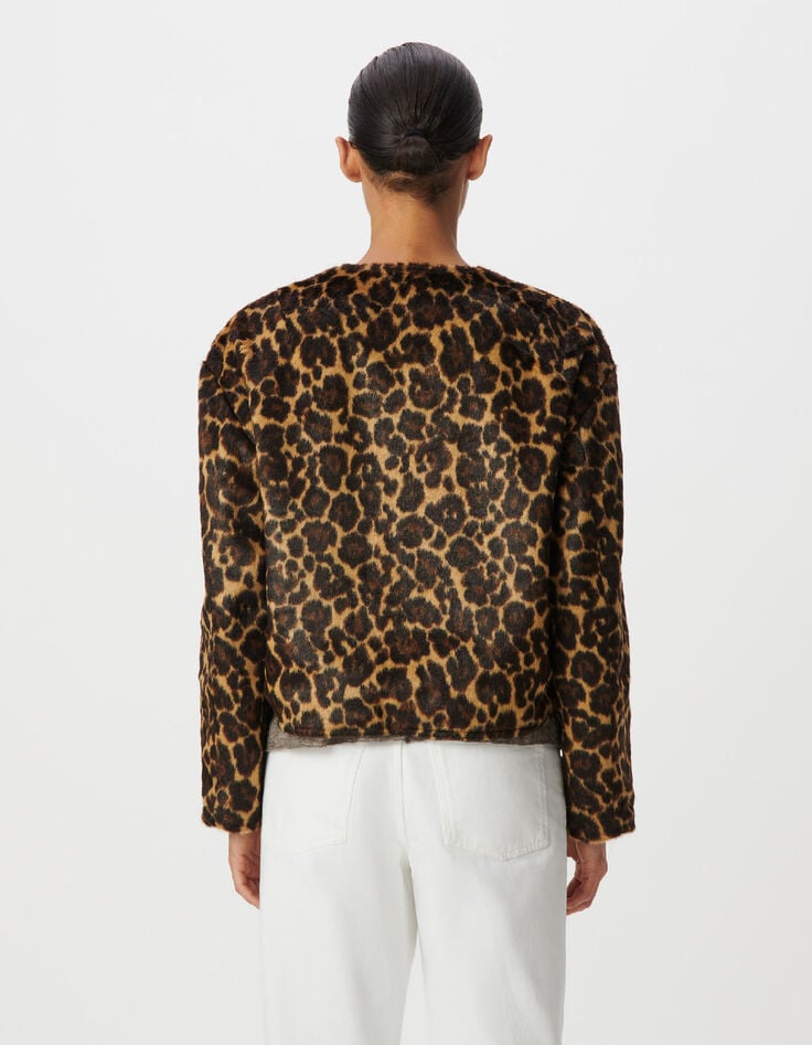 Veste r&eacute;versible noire et motif l&eacute;opard Femme-3