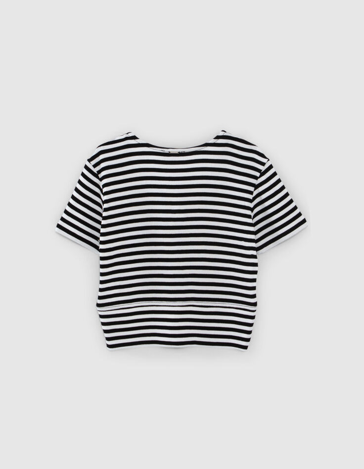 Schwarz-Weiß gestreiftes Mädchen-T-Shirt mit Schleife-3