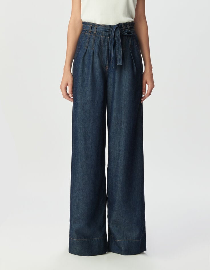 Women’s blue high-waist wide-leg jeans with belt-2 Women’s blue high-waist wide-leg jeans with belt-2