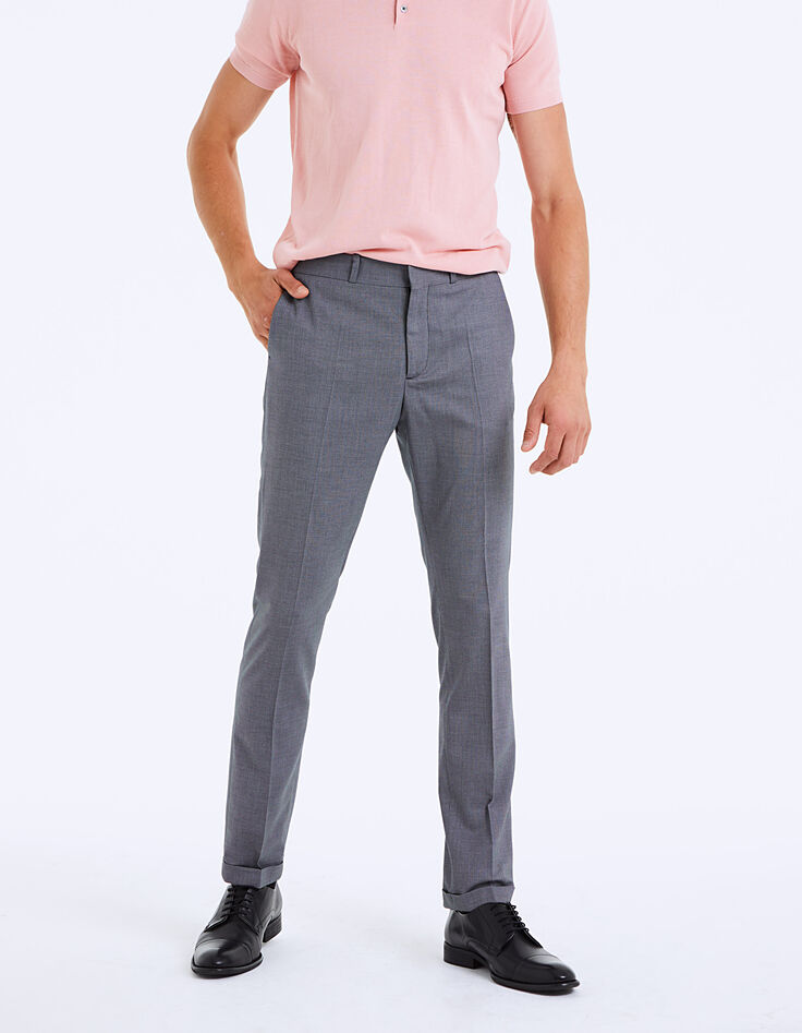 Grijze faux-uni slim kostuumbroek voor heren-2