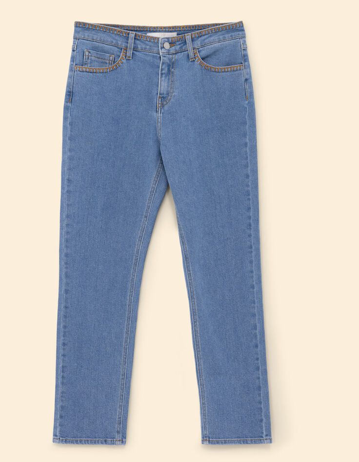 Jean droit bleu d&eacute;tails coutures HELENA I.Code-5