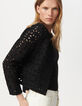 Schwarze Jacke mit offenem Makramee-Stil-4