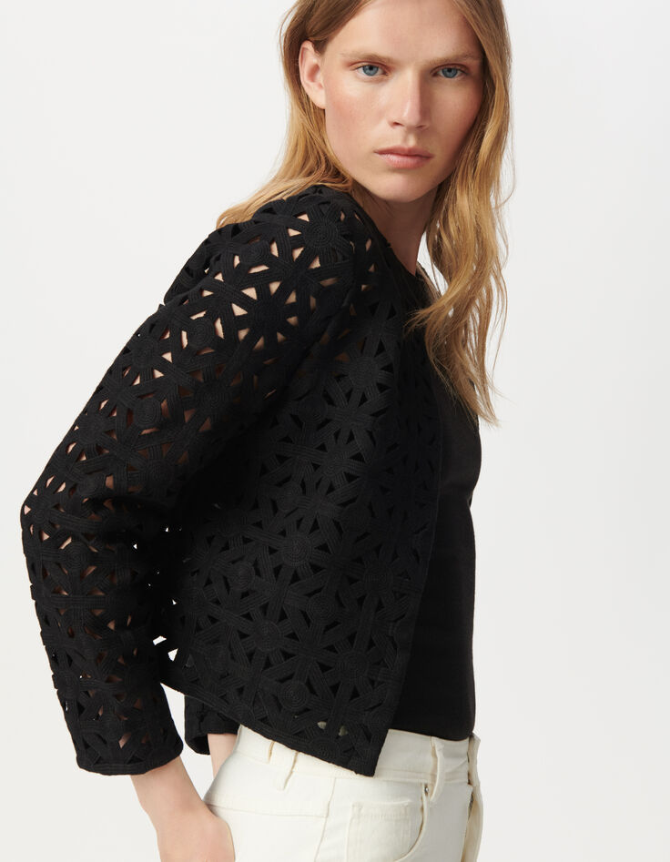 Schwarze Jacke mit offenem Makramee-Stil-4