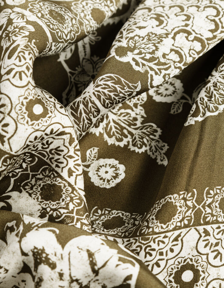 Fließendes, khaki Damenkleid Tuchprint-7