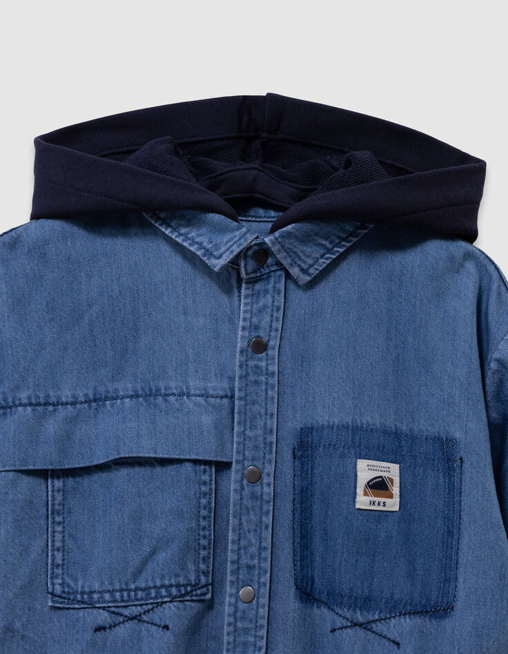 Blauw jeanshemd afneembare kap jongens-7