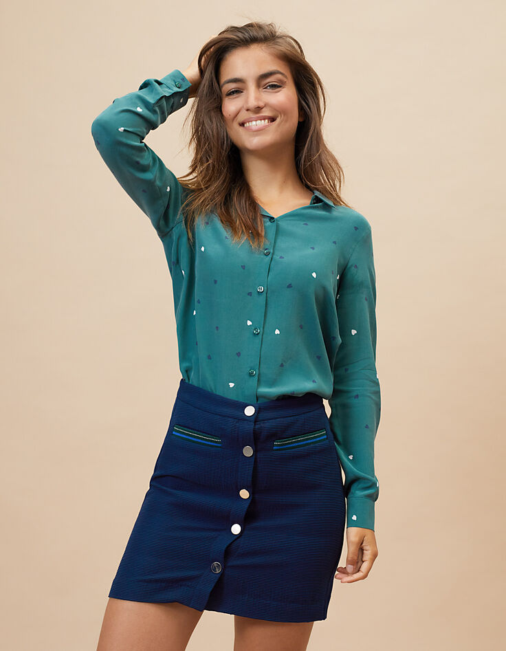 I.Code duck green silk shirt with heart print -2 I.Code duck green silk shirt with heart print -2