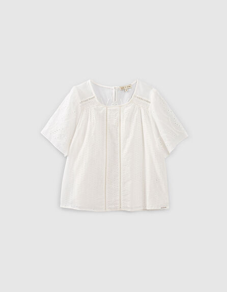 Girls’ off-white eyelet embroidery blouse