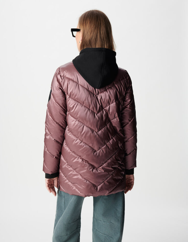 Schillernde burgunderfarbene STEPPJACKE für Damen mit Fleece-Kapuze-4