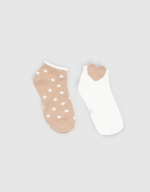 Kurze Mädchensocken in Weiß und Goldfarben