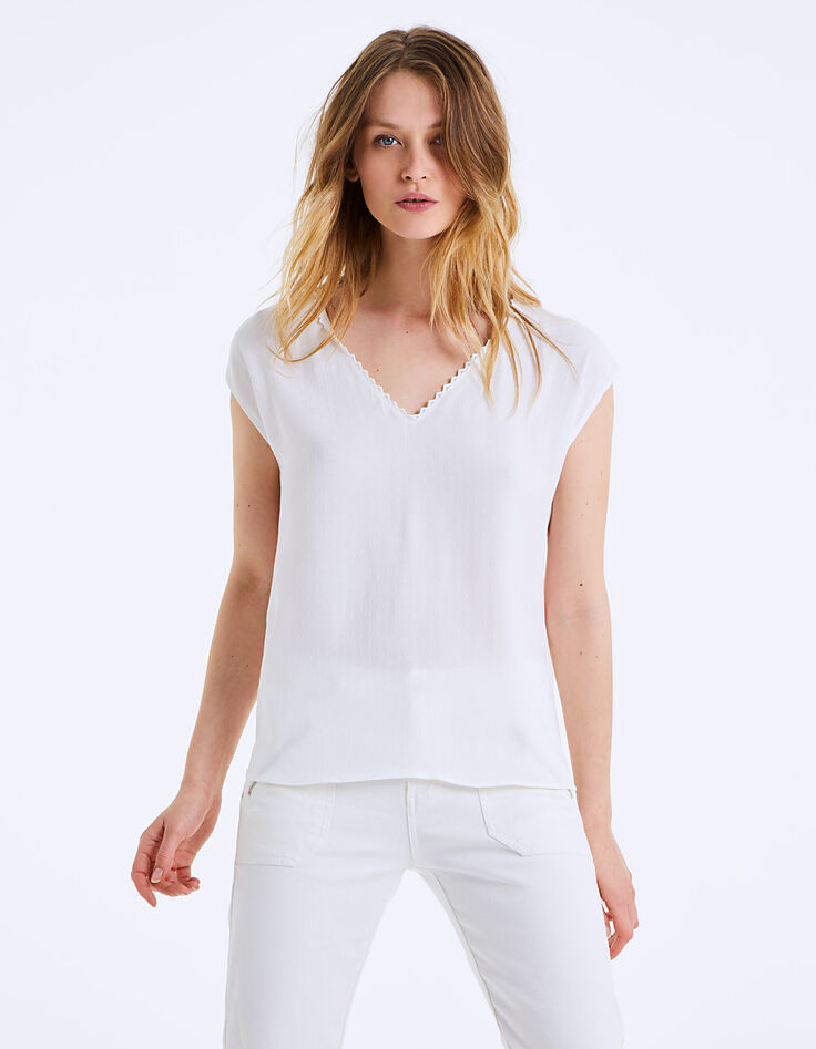Top jacquard décolleté nœud dos femme-2