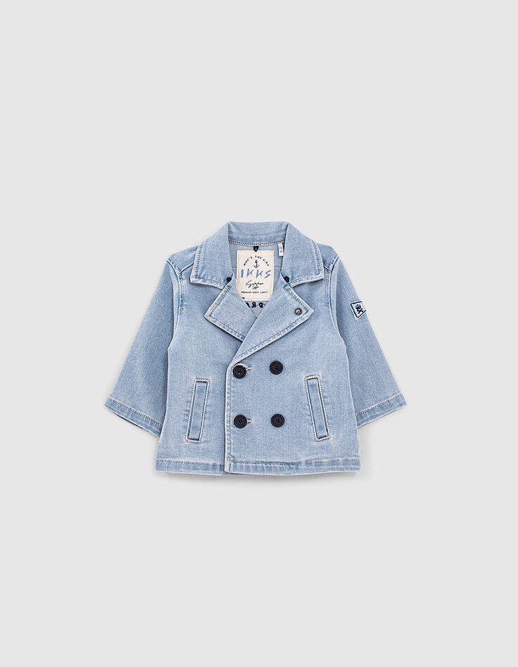 Baby boys’ denim hooded pea coat with embroidered back-7