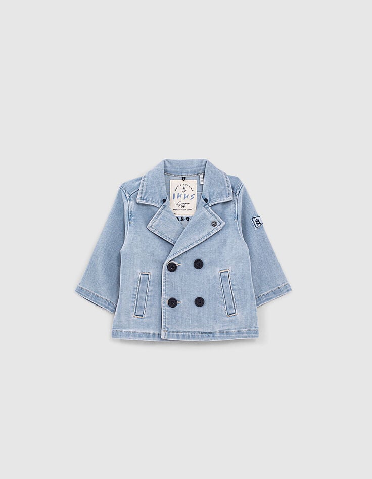 Baby boys’ denim hooded pea coat with embroidered back-7 Baby boys’ denim hooded pea coat with embroidered back-7