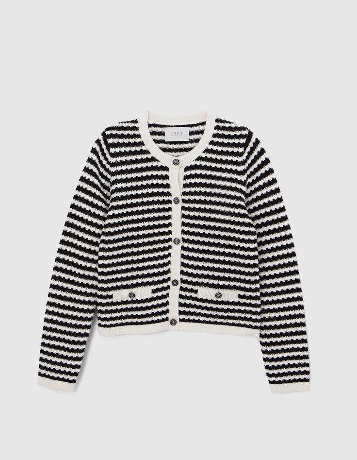 Women’s navy openwork knit sailor-stripe cardigan-5