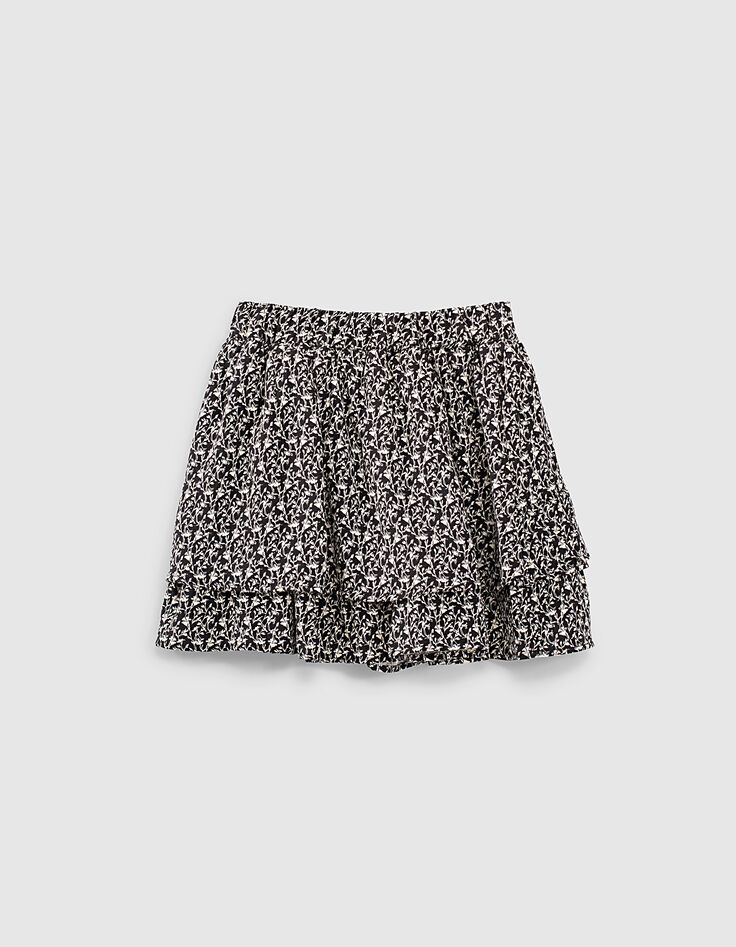 Jupe noire Ecovero® imprimé lys à volants fille-2