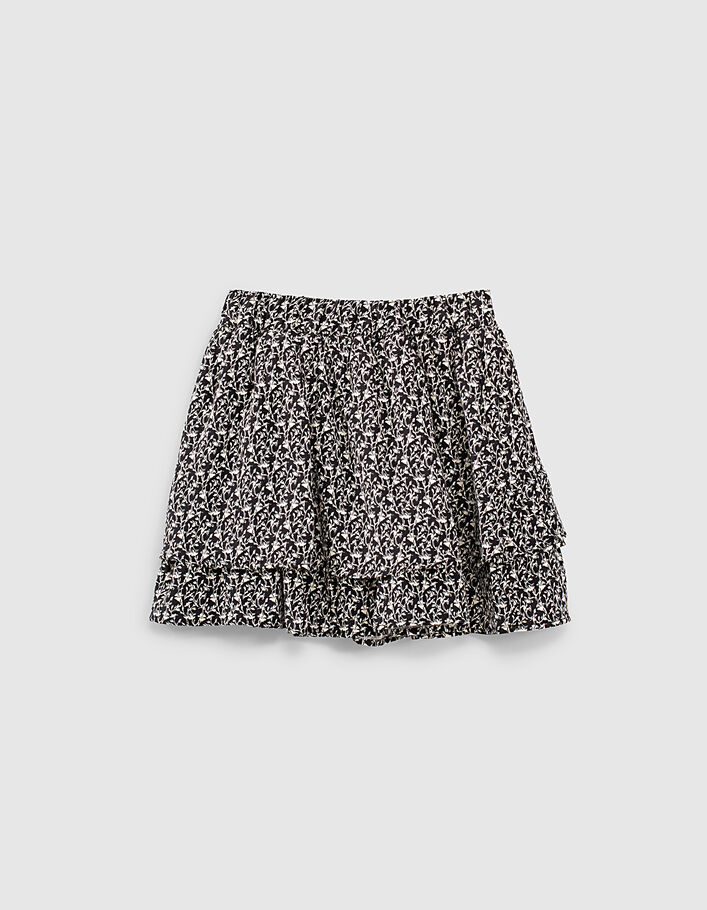 Girls’ black lily print Ecovero® ruffled skirt - IKKS