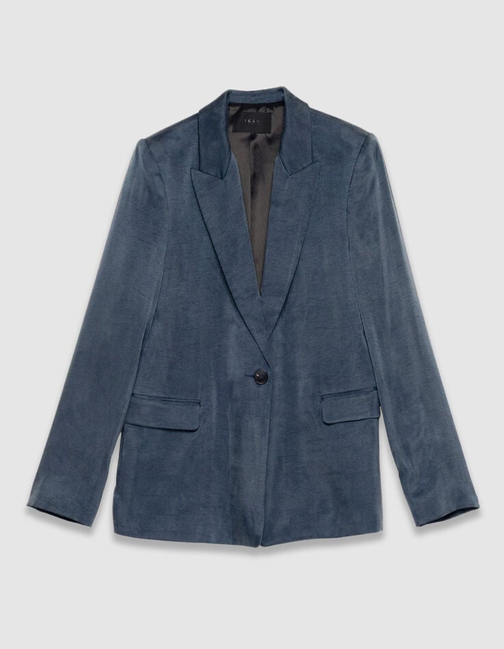 Women's navy blue satin suit jacket-6