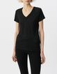 Tee-shirt noir lurex r&eacute;versible tressage encolure V Femme-2