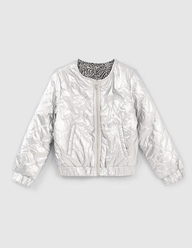 Girls' silver/graphic print reversible padded jacket - IKKS