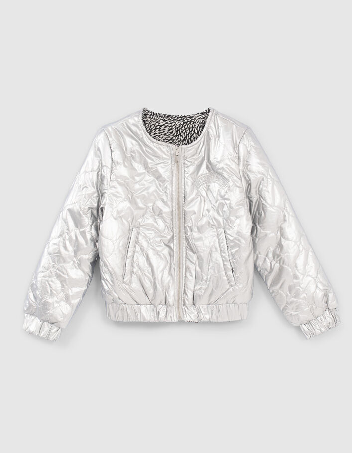 Girls' silver/graphic print reversible padded jacket - IKKS