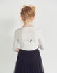 Girls’ off-white button-neck T-shirt with skull on back-1