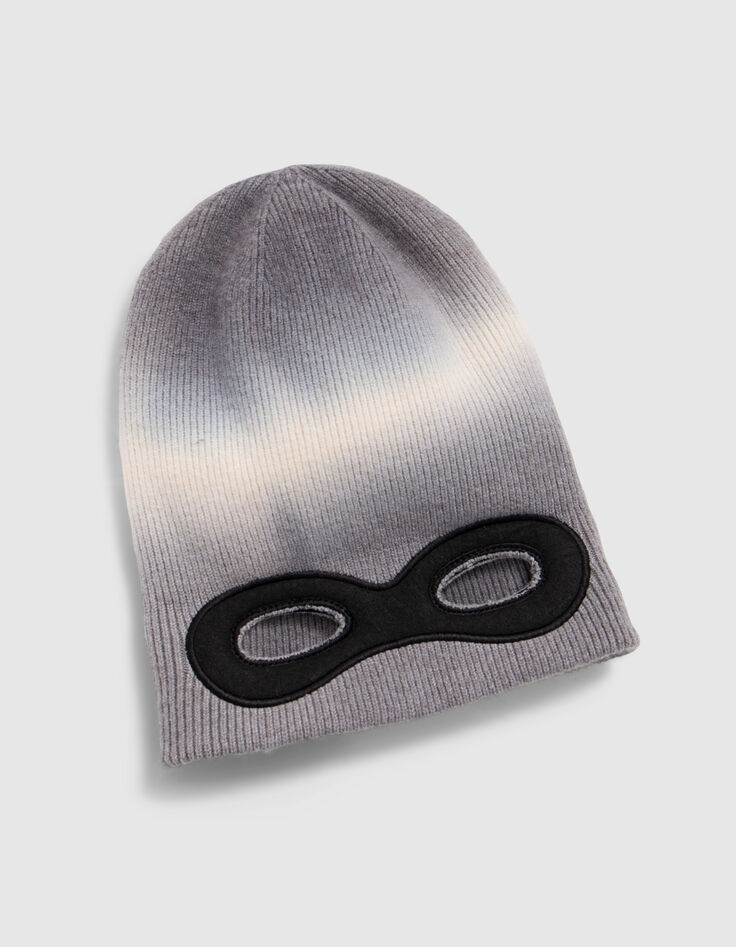 Boy's grey tie and dye knit hat with mask cut-out-3