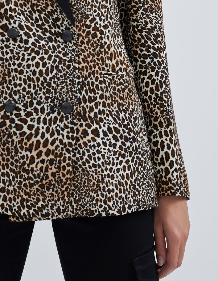 Women’s cognac suit jacket with baby leopard print - IKKS