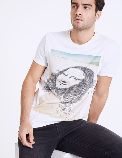 Men's white redesigned Mona Lisa graphic T-shirt - IKKS