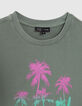 Kaki T-shirt opdruk palmen en glitters meisjes-5