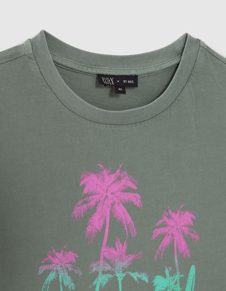 Kaki T-shirt opdruk palmen en glitters meisjes-5