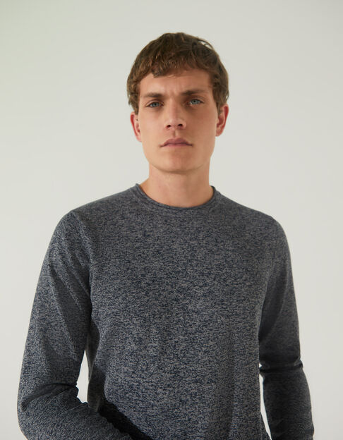 Men’s navy mouliné knit sweater with rolled edges