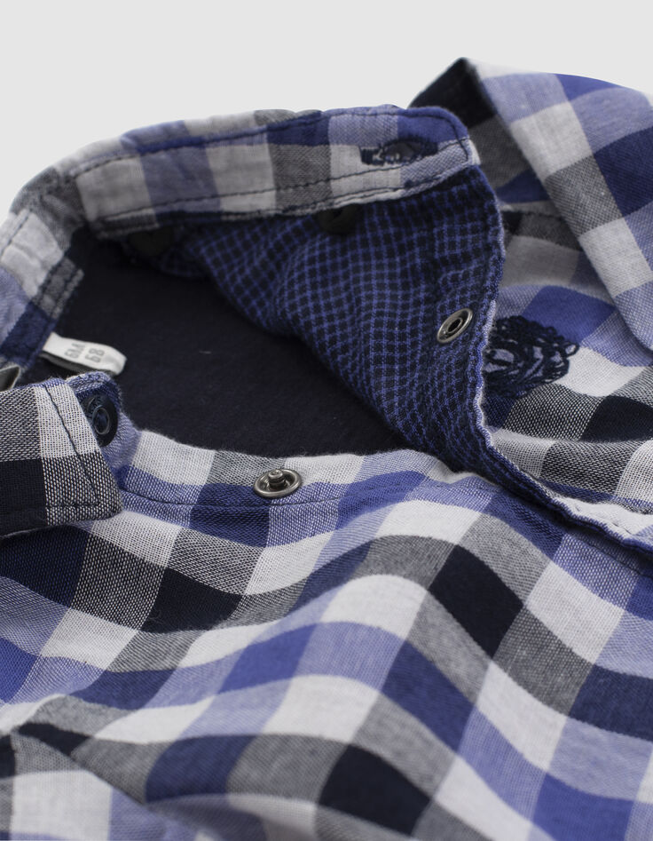 Camisa dark navy bimaterial cuadros bebé niño -6
