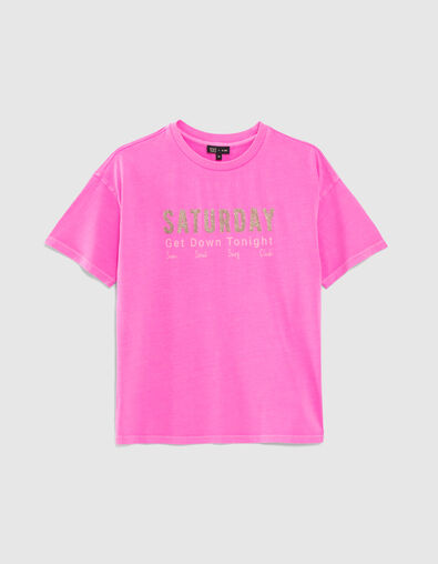 Fluoroze T-shirt glittertekst meisjes - IKKS