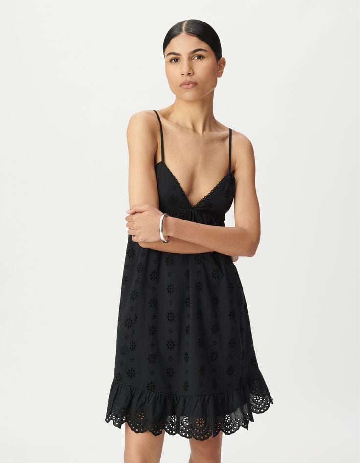 Women's black embroidery anglaise strapless dress-4 Women's black embroidery anglaise strapless dress-4