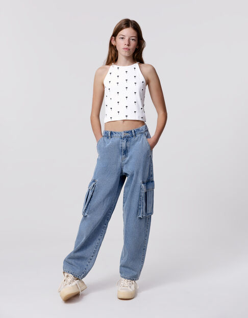 Jean BALLOON bleu Waterless poches battle fille - IKKS