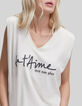 Cremewei&szlig;es Damen-T-Shirt mit gesticktem Schriftzug-4