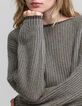 Women’s army green ribbed knit sweater with lurex details-4
