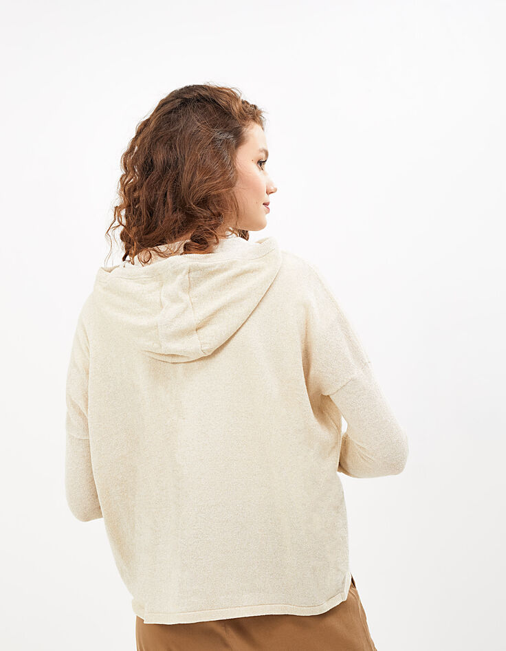 I.Code white zipped glittery knit hooded cardigan-3