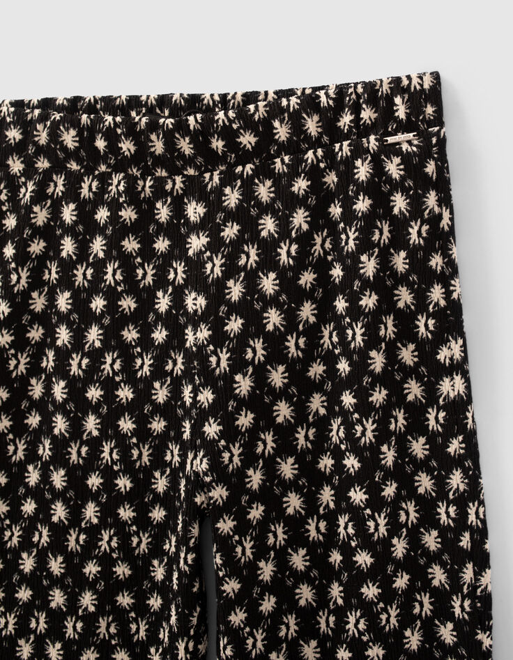 Pantalon flare noir imprimé fleurs graphiques fille-5