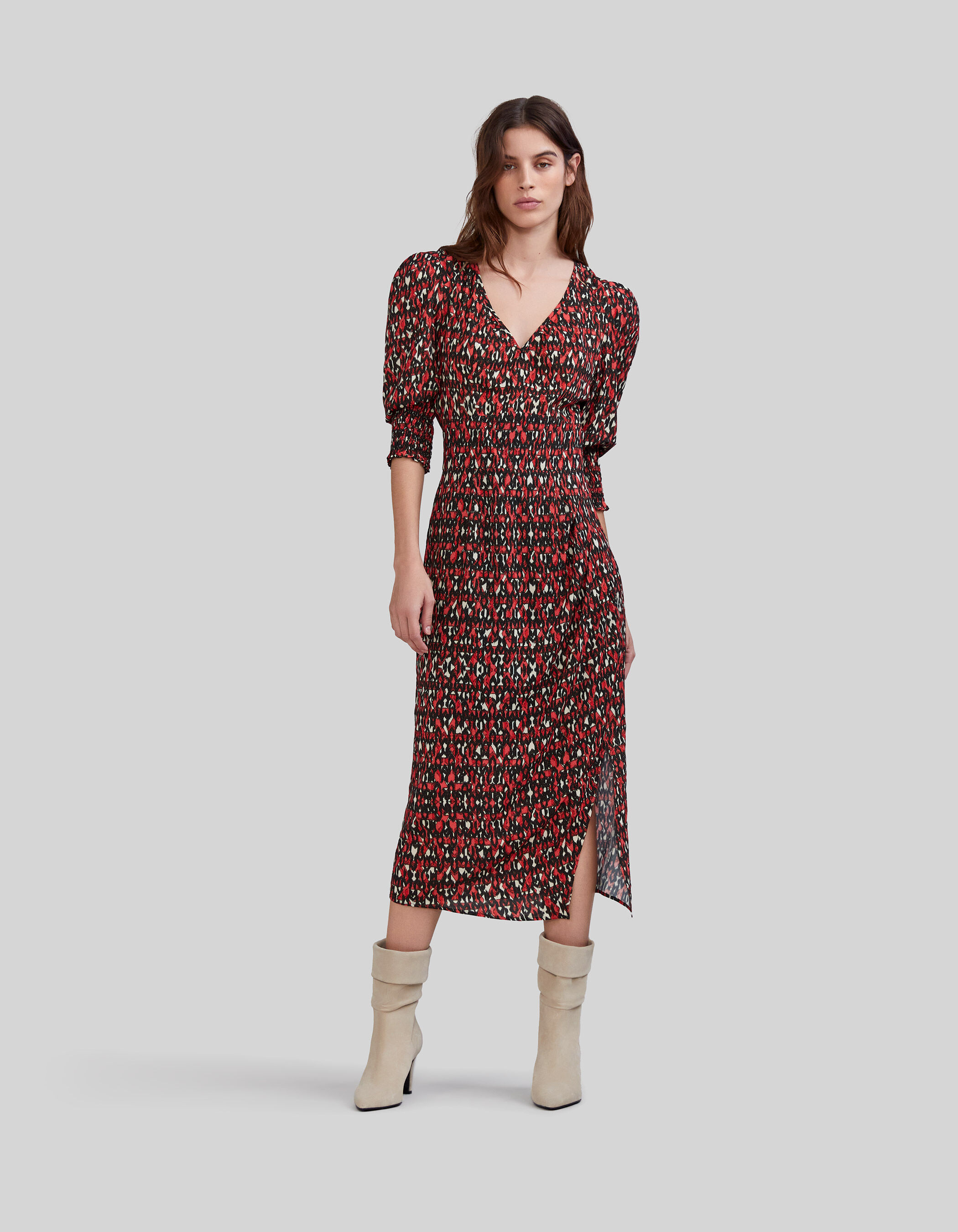 Robe midi noire imprim ikat Femme