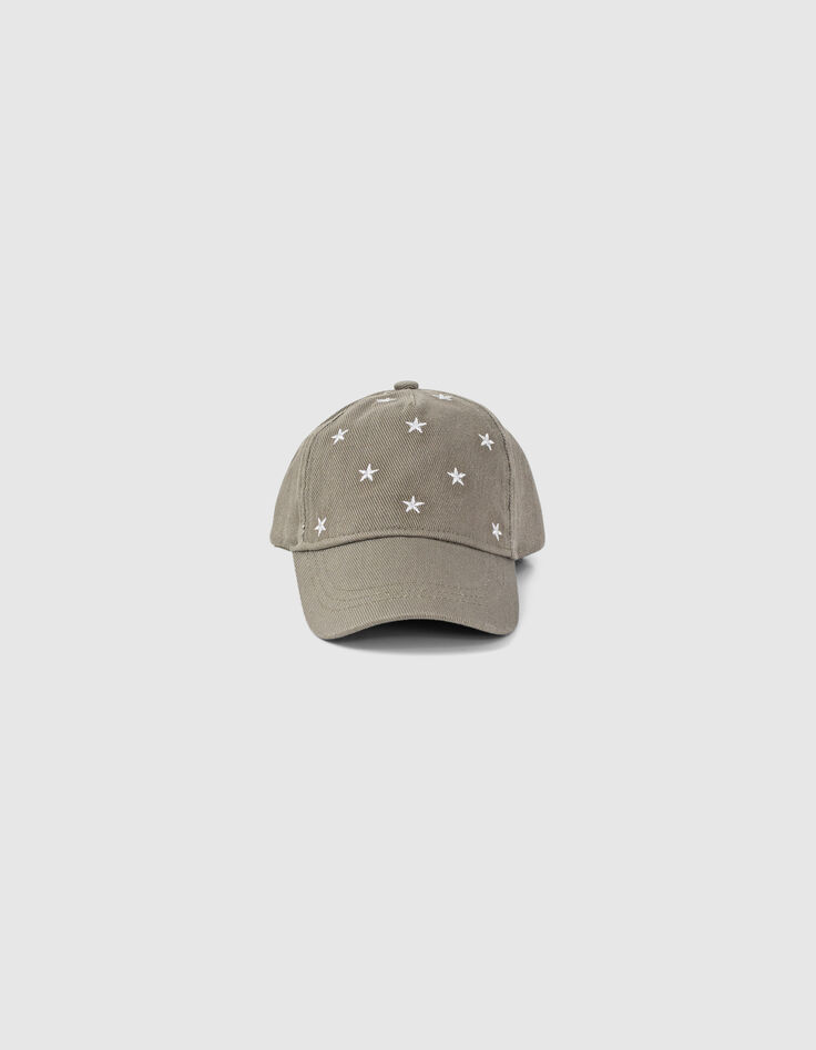 Casquette kaki brodée étoiles argentées fille-2