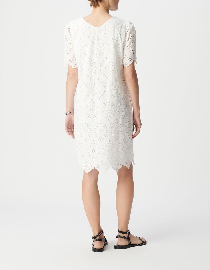 Wei&szlig;es Kleid aus Bio-Baumwolle mit Lochstickerei f&uuml;r Damen-3