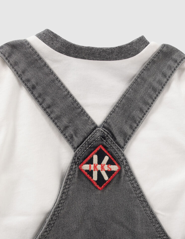 Ensemble salopette en jean et T-shirt damier bébé garçon-6