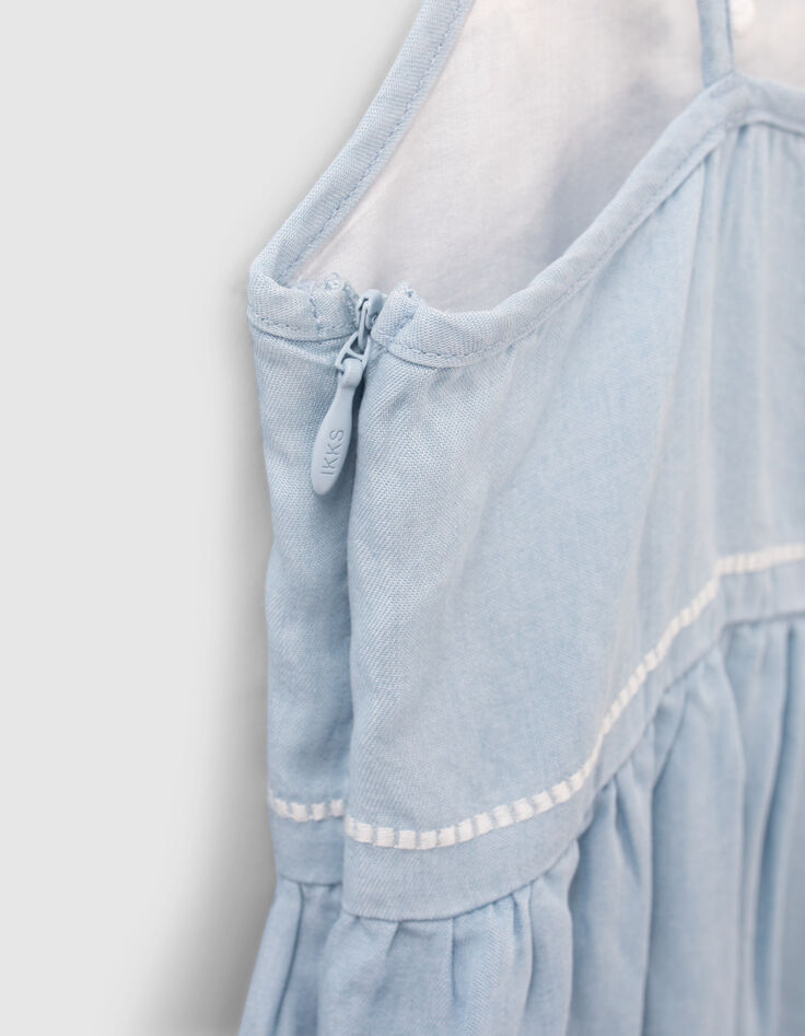 Robe bleu clair LENZING™ LYOCELL™  brodée à bretelles fille-5