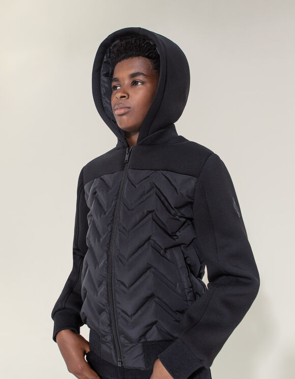 Boys’ black padded jacket with W heat-sealed quilting