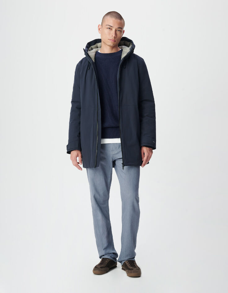 Marineblauwe parka met capuchon voor heren - WATERDICHT-2
