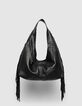 Schwarze Damenhobo-Tasche weiches Leder mit Fransen-3