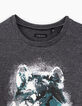 Tee-shirt gris chiné anthracite à tête de loup garçon-3