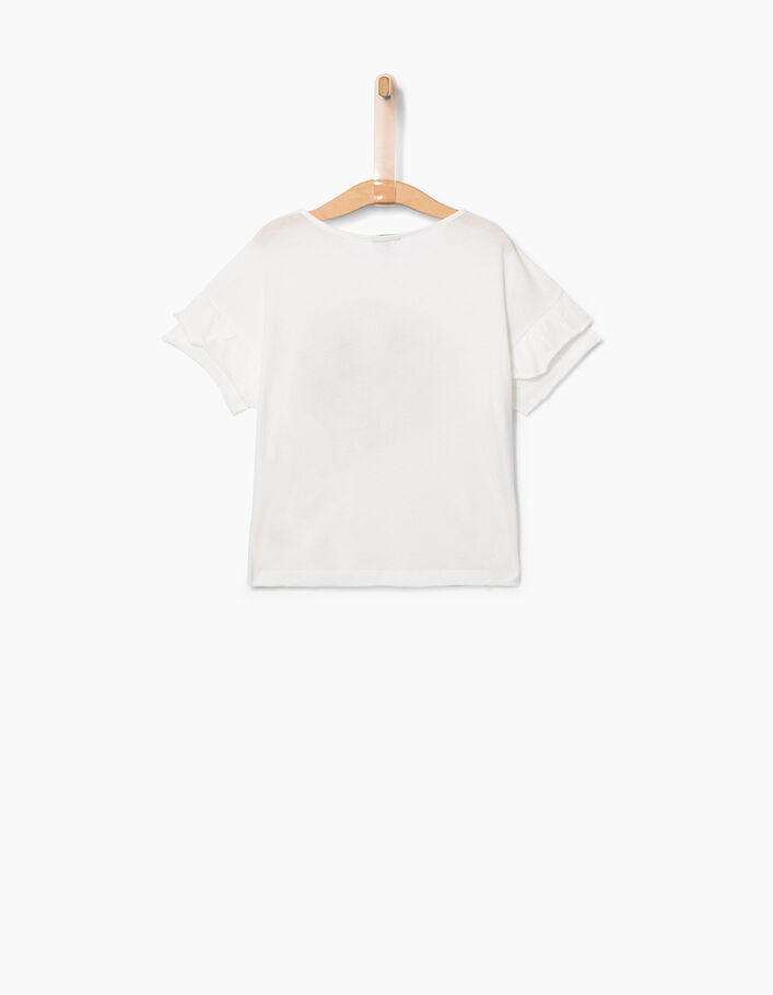 Tee-shirt cropped blanc cassé brodé fleurs fille - IKKS