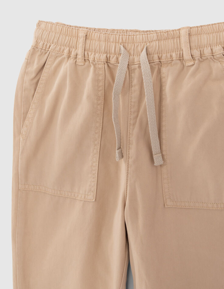 Beige Mädchenhose mit Gummizug am Bund-2