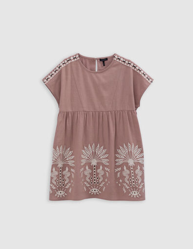 Pink dress with embroidered shoulders and front for girl - IKKS